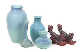 A Collection of Six Van Briggle Pottery Articles, Height of tallest 9 3/4 inches.