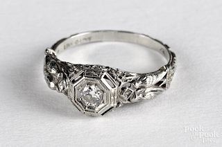 18K white gold Art Nouveau diamond ring