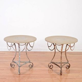 Pair French painted iron side tables