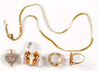 Group of 10K gold diamond jewelry