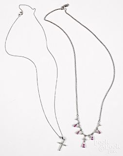 Two 14K white gold diamond and gemstone necklaces