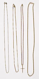Four 14K yellow gold necklaces