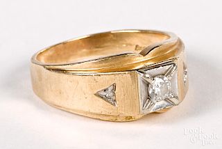 14K yellow gold diamond men's ring