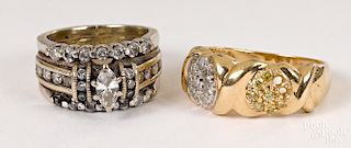 Two 14K gold diamond rings