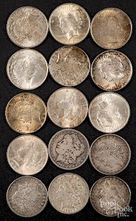 Ten Peace silver dollars, etc.