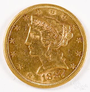 1887-S Liberty Head five dollar gold coin.