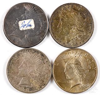 Three Peace silver dollars, etc.
