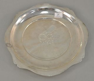 Wallace sterling silver bowl, antique pattern, monogramed. dia. 14 in., 42.5 t oz.