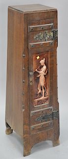Mission oak bar cabinet with tile inset door. ht. 46 1/2 in., top: 11" x 11" Provenance: From an estate in Lloyd Harbor, Long Island...