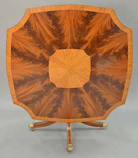 Custom mahogany inlaid tip breakfast table. ht. 28 1/2 in., top: 54" x 54"