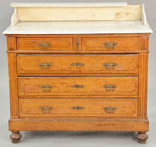 Three piece lot to include an oak chest with marble top (ht. 40 in., wd. 43 in.), mahogany marble top chest (ht. 34 in., wd. 37 1/2 ...