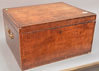 Large mahogany inlaid lift top box with fitted secret interior. ht. 12 3/4 in., top: 19" x 23 1/2"