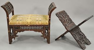 Two piece lot to include carved stick and ball bench and carved book stand. ht. 25 1/2 in., seat ht. 17 in., wd. 33 1/2 in. Provenan...