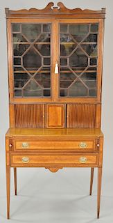 Federal style mahogany tambour secretary desk in two parts (made of old elements). ht. 74 in., wd. 34 in.