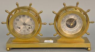 Chelsea ship's bell brass clock and barometer. ht. 8 in., wd. 14 in.