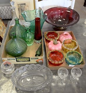 Three tray lots of art glass including etched glass, cut glass, Venetian glass, four art glass finger bowls (one as is), miniature o...