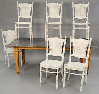 Seven piece set with metal top table and six rustic style chairs. ht. 29 in., top: 36" x 79"