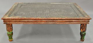 Contemporary distressed glass top coffee table. ht. 18 in., top: 47" x 52"