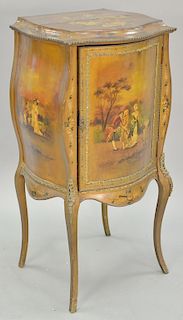 Louis XV style bombay music cabinet with painted panels and one shelf. ht. 45 in., wd. 21 in.