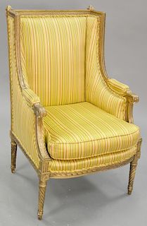Louis XVI style gilt bergere. Provenance: From an estate in Lloyd Harbor, Long Island, New York