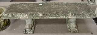 Cement bench with dolphin bases, ht. 17 in., top: 15" x 53"