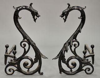Pair of iron serpent andirons, ht. 26 in. Provenance: From an estate in Lloyd Harbor, Long Island, New York
