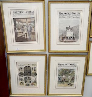 Sixteen Harper's weekly framed and matted by Wesley Allen LLC Frame Makers, sight size 15" x 10" to 10 x 15" Provenance: Property fr...