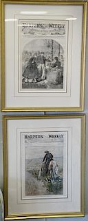 Sixteen Harper's Weekly's framed and matted by Wesley Allen LLC Framemakers. sight size 15" x 10" and 10" x 15". Provenance: Propert...