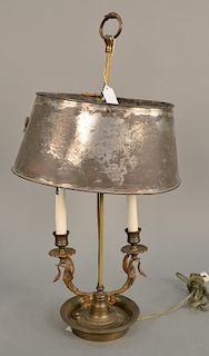 Bouillotte brass table lamp with metal shade. ht. 24 in.