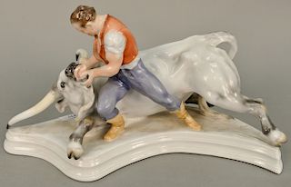 Herend porcelain "Toldi and the Bull" figurine, marked Herend 5474, ht. 8 1/2 in., lg. 16 1/2 in.