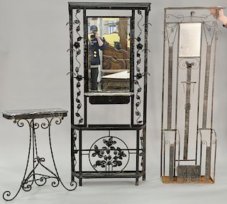 Six piece iron lot including corner shelf. tallest 83 in. Provenance: From an estate in Lloyd Harbor, Long Island, New York