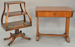 Two piece lot to include Biedermeier one drawer table with fitted five drawer interior ht. 31 in., top: 20 1/2" x 33 1/2" and a thre...