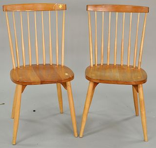 Pair of cherry W. A. Mitchell chairs marked W.A. Mitchell Chairmakers, Temple, Maine USA.