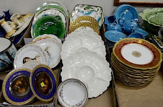 Six box lots of porcelain plates and saucers, four white glazed hors d'oeuvres plates, twelve Limoges plates with gilt gold and red borde...
