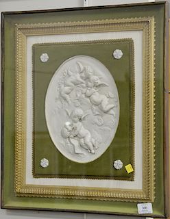 Madame Leon Bertaux (1825-1909), oval plaster relief plaque Allegory of Astronomy with cherubs, signed lower right. plaster size 11 ...