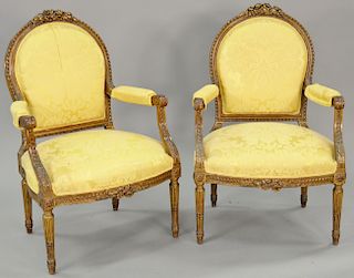 Pair of Louis XVI style armchairs. ht. 40 in., wd. 26 in. Provenance: From an estate in Lloyd Harbor, Long Island, New York