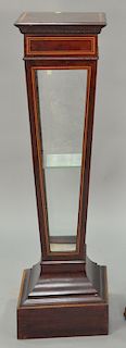 Custom mahogany inlaid curio stand with door. ht. 40 1/2 in., top: 13" x 13"