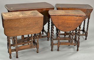 Four oak Jacobean style gateleg drop leaf tables. largest: ht. 29 in., top open: 36" x 50" Provenance: From an estate in Lloyd Harbo...