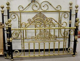 King size brass and metal bedstead. ht. 67 in. Provenance: Estate of Stephen M. Serlin of Lake George, New York