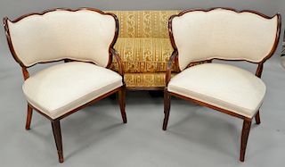 Three piece lot including pair of shaped upholstered chairs and loveseat (lg. 54 in.).