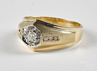 14K yellow gold men's diamond ring