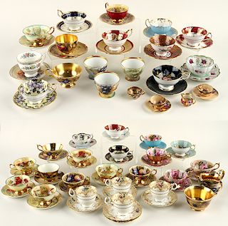 35 HAND PAINTED PORCELAIN TEA CUPS AND SAUCERS