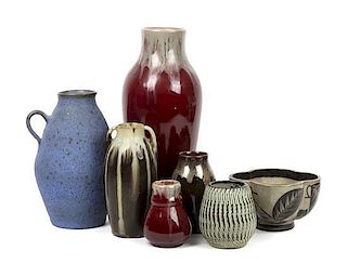 A Group of Continental Pottery Vases, Height of tallest 12 3/4 inches.