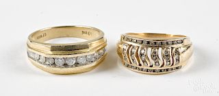 Two 14K yellow gold diamond rings