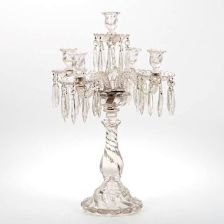 Baccarat style colorless glass 5-light candelabrum