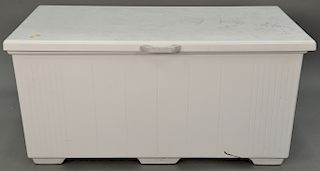 Fiberglass lift top chest and canvas cover. ht. 26 in., top: 26" x 53"