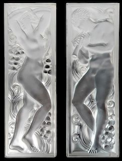 Pr. of Lalique Satin & Polished Crystal Panels