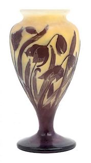 * A Galle Cameo Glass Vase Height 7 5/8 inches.