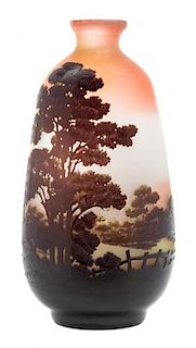 * A Galle Cameo Glass Vase Height 11 inches.