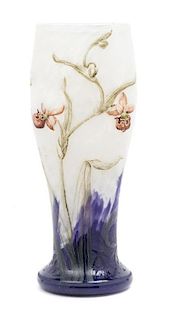 * A Daum Cameo and Enameled Glass Cabinet Vase Height 6 inches.